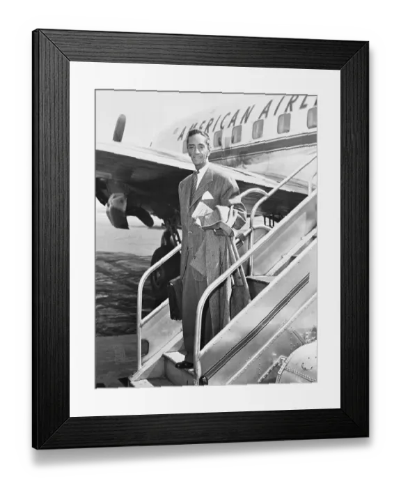 Framed Print : Mexican Music Composer Agustin Lara Exiting Airplane Framed Print : Mexican Music Composer Agustin Lara Exiting Airplane