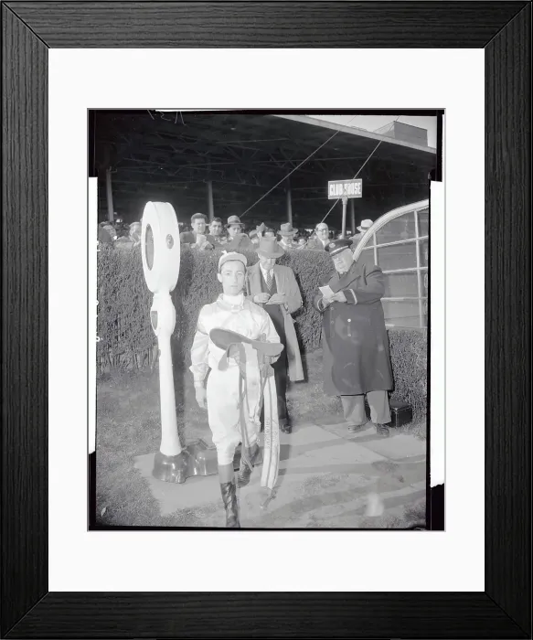 Framed Print : Eddie Arcaro Weighing in Before Race Framed Print : Eddie Arcaro Weighing in Before Race