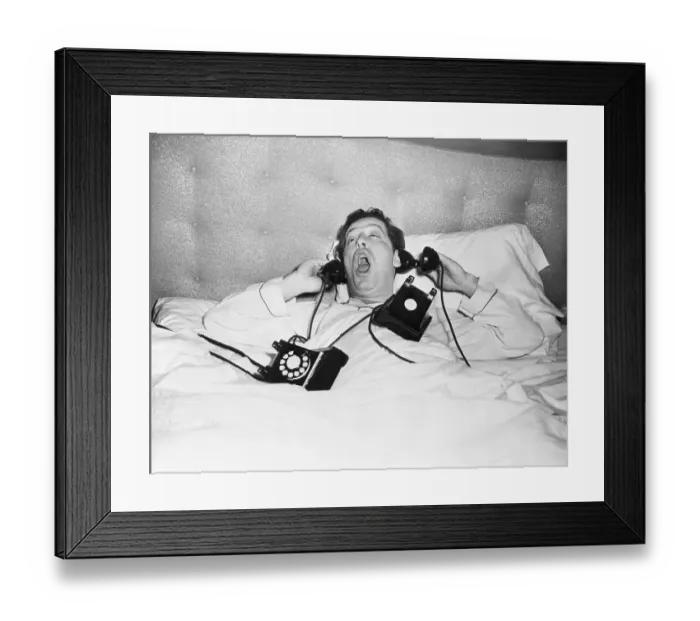 Framed Print : Milton Berle Answering Phones in His Sleep