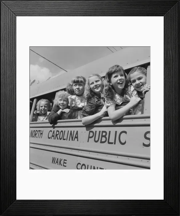 Framed Print : Girls Leaning Out of School Bus Windows Framed Print : Girls Leaning Out of School Bus Windows