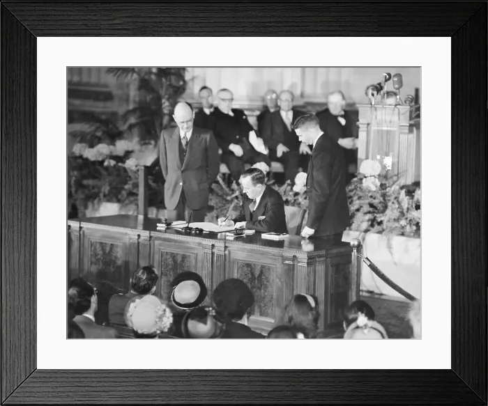 Framed Print : Lester Pearson Signing a Treaty Framed Print : Lester Pearson Signing a Treaty