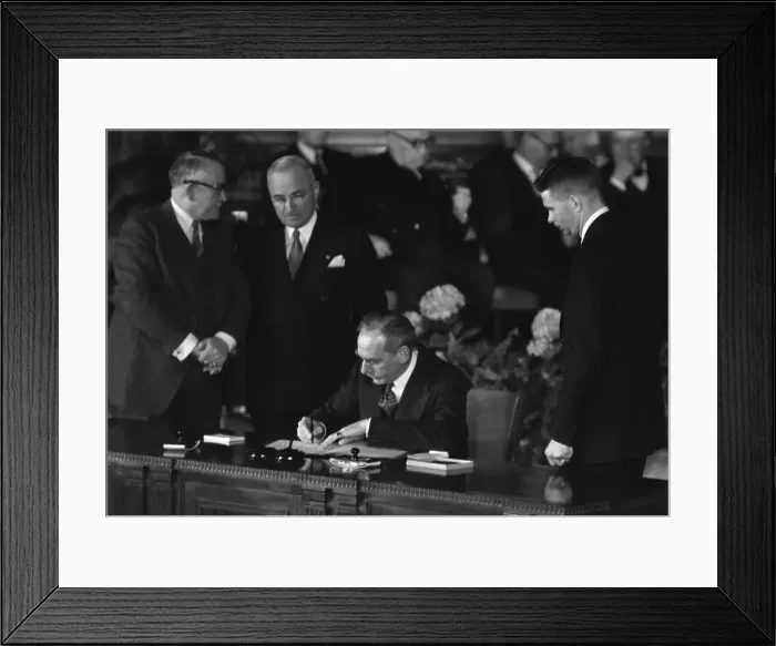 Framed Print : Dean Acheson signs North Atlantic Treaty Framed Print : Dean Acheson signs North Atlantic Treaty