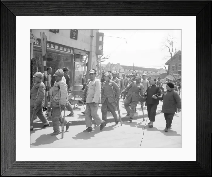 Framed Print : Wounded Soldiers Walking on Crutches Framed Print : Wounded Soldiers Walking on Crutches
