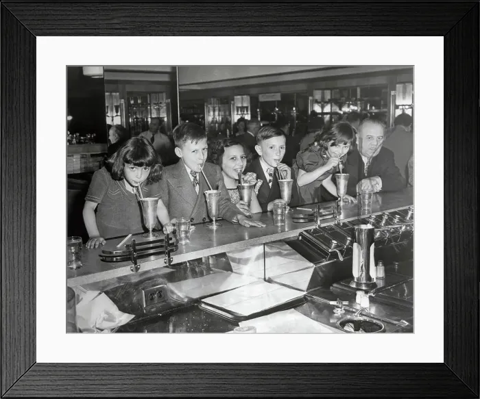 Framed Print : Kids Drinking Ice Cream Sodas Framed Print : Kids Drinking Ice Cream Sodas