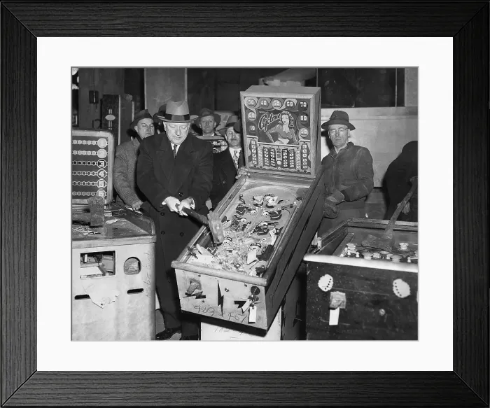 Framed Print : New York Police Commissioner William O'Brien Smashing Pinball Machine