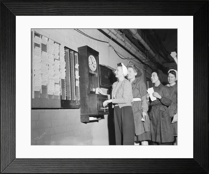 Framed Print : Factory Workers Punching Out