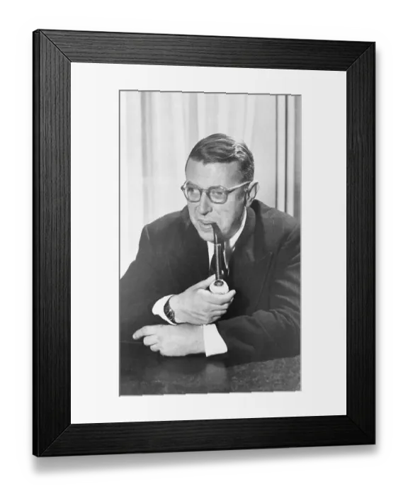 Framed Print : Jean-Paul Sartre Smoking a Pipe Framed Print : Jean-Paul Sartre Smoking a Pipe