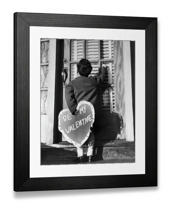 Framed Print : Little Boy Delivering a Valentine