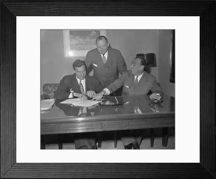 Framed Print : Joe DiMaggio Reviewing Contract with Yankee Executives