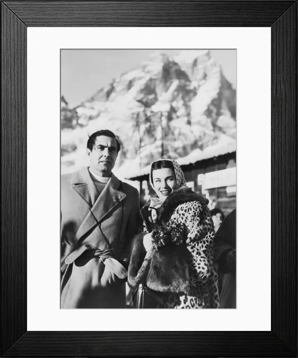 Framed Print : Tyrone Power and Wife Linda Christian in the Italian Alps Framed Print : Tyrone Power and Wife Linda Christian in the Italian Alps