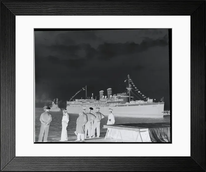 Framed Print : Ship Pulling in Loaded with Cyprus Refugees Framed Print : Ship Pulling in Loaded with Cyprus Refugees