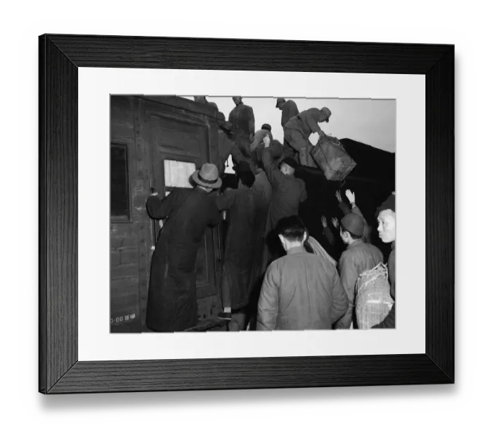 Framed Print : Passengers Climbing on Top of Train