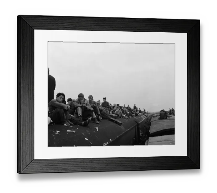 Framed Print : Passengers Sitting on Top of Train Framed Print : Passengers Sitting on Top of Train
