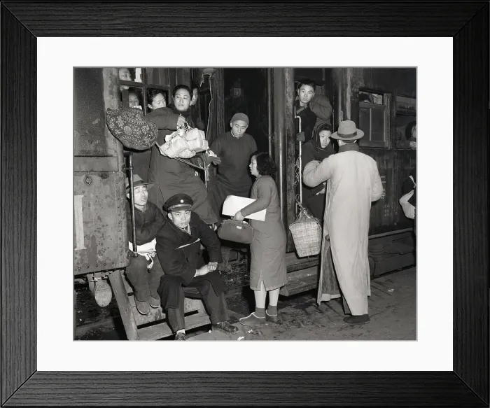 Framed Print : Passengers Boarding Crowded Train Framed Print : Passengers Boarding Crowded Train