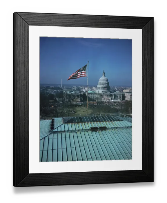 Framed Print : View of Flag and Capitol Building Framed Print : View of Flag and Capitol Building