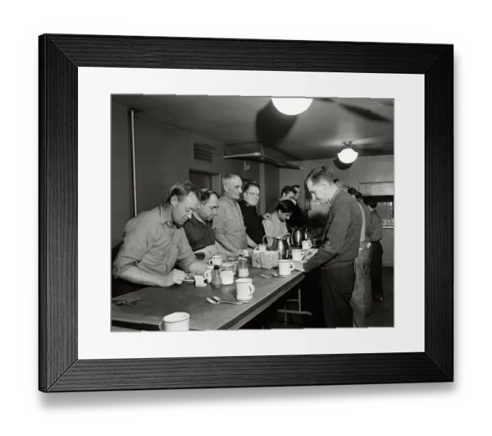 Framed Print : Men Being Fed A Meal at Salvation Army Site