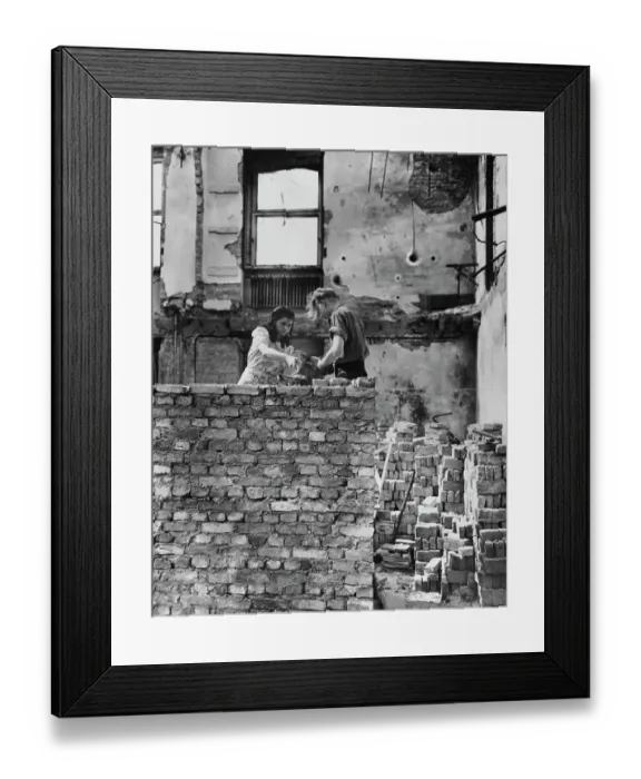 Framed Print : People Laying Bricks In Post-War Germany