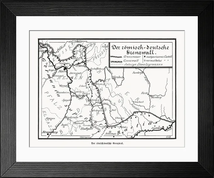 Framed Print : Map of Limes in southern Germany, wood engraving, published 1892 Framed Print : Map of Limes in southern Germany, wood engraving, published 1892