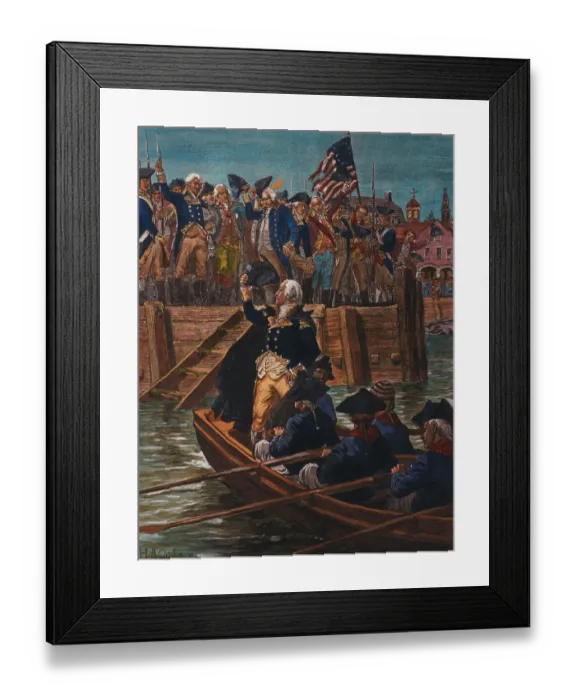 Framed Print : George Washington and Escorts in Boat near Citizens on Pier Framed Print : George Washington and Escorts in Boat near Citizens on Pier