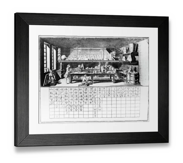 Framed Print : Engraving Laboratory &Table Of Elements Framed Print : Engraving Laboratory &Table Of Elements