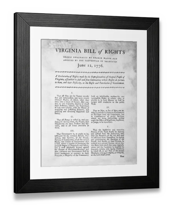 Framed Print : Bill of Rights of the State of Virginia Framed Print : Bill of Rights of the State of Virginia