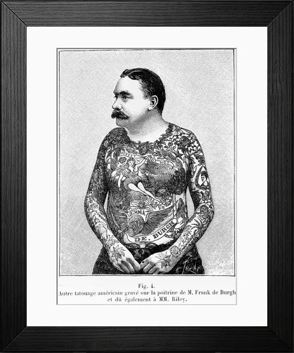 Framed Print : Man W / Elaborate Tattoos--Woodcut Framed Print : Man W / Elaborate Tattoos--Woodcut