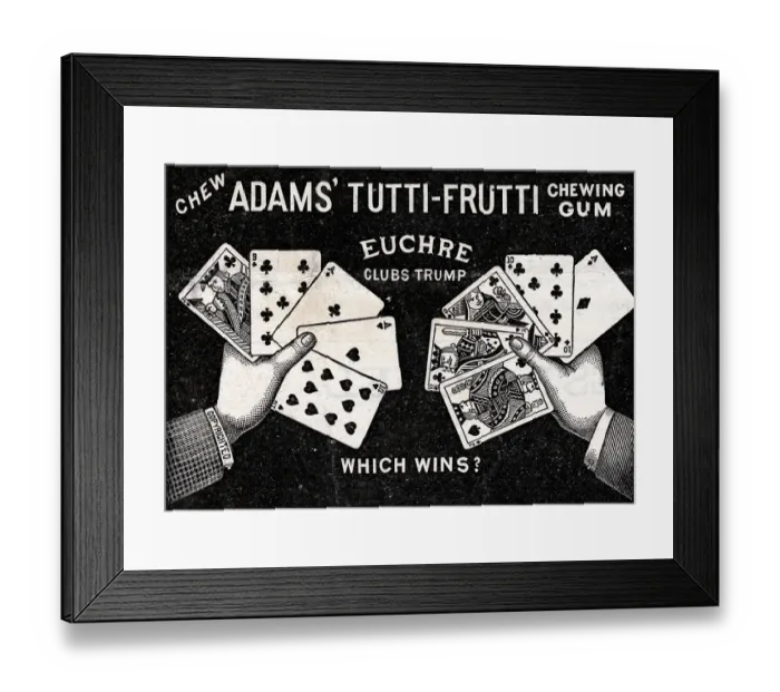 Framed Print : Gum Advertisement with Two Hands Holding Playing Cards