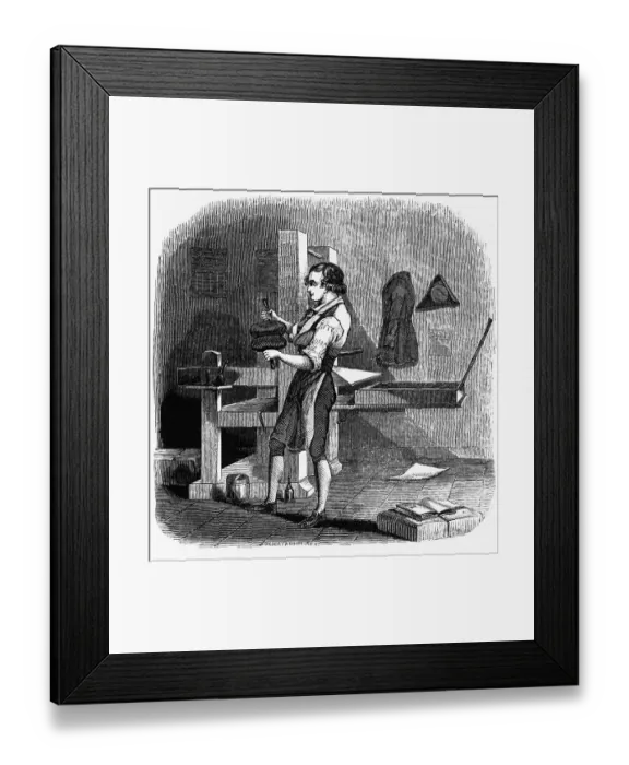 Framed Print : Illustration of Benjamin Franklin as an Apprentice Printer Framed Print : Illustration of Benjamin Franklin as an Apprentice Printer