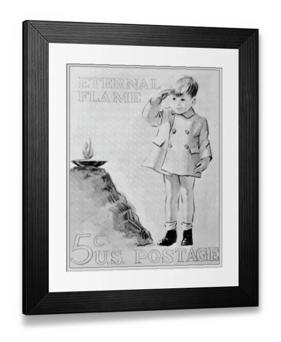 Framed Print : Illustrated Version of John F. Kennedy Jr. Saluting at Father's funeral