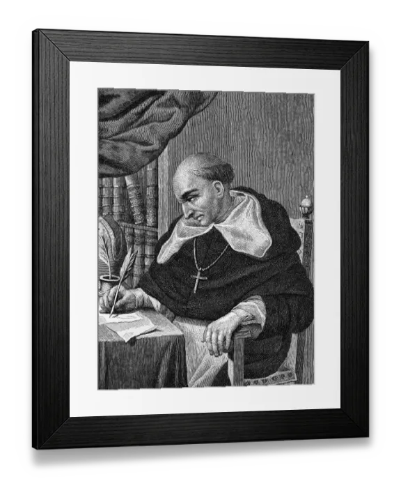 Framed Print : Etching of Bartolome de Las Casas at Work