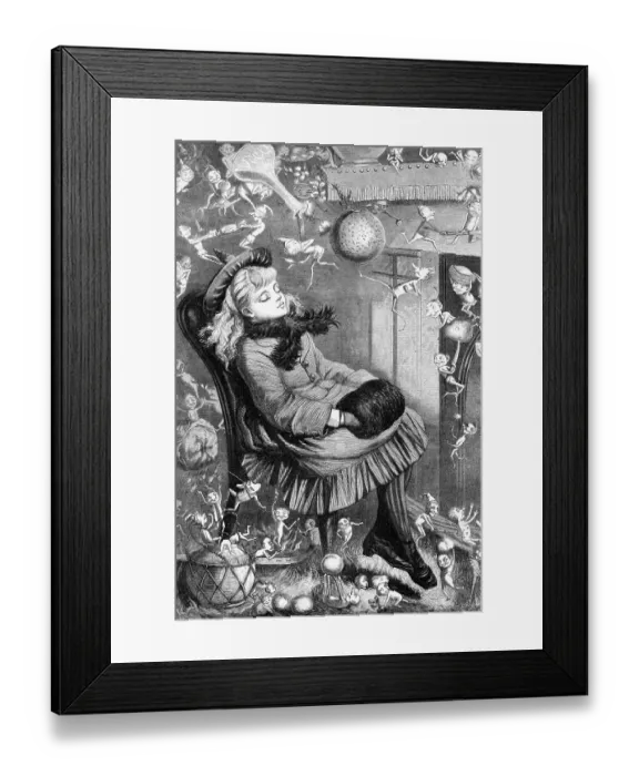 Framed Print : Little Girl Dreaming about Christmas by Kate Greenaway Framed Print : Little Girl Dreaming about Christmas by Kate Greenaway