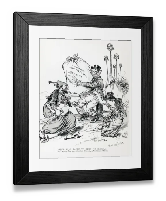 Framed Print : Pol. Cartoon W / John Bull Holding Bundle Framed Print : Pol. Cartoon W / John Bull Holding Bundle