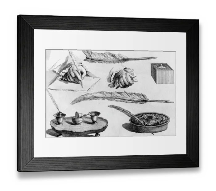 Framed Print : 18th-Century Engraving of Writing Implements Framed Print : 18th-Century Engraving of Writing Implements