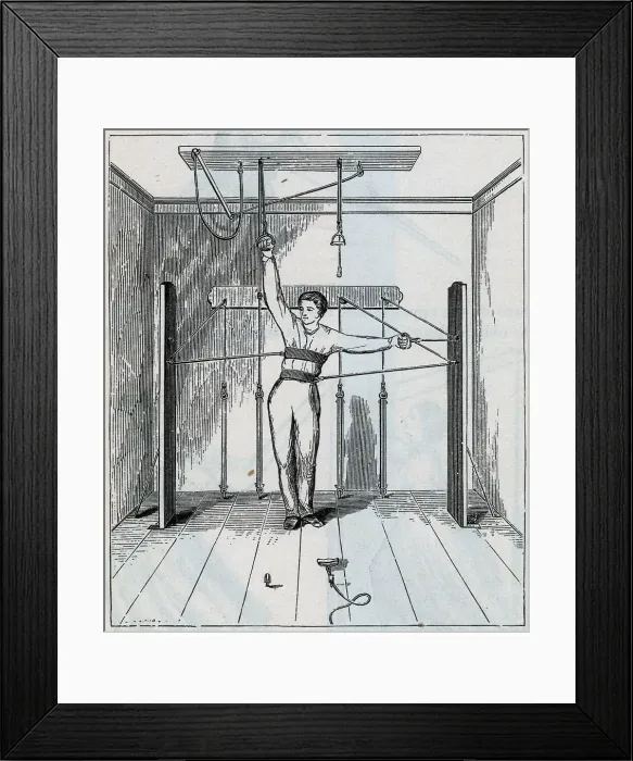 Framed Print : Man Using Early Exercise Machine Framed Print : Man Using Early Exercise Machine