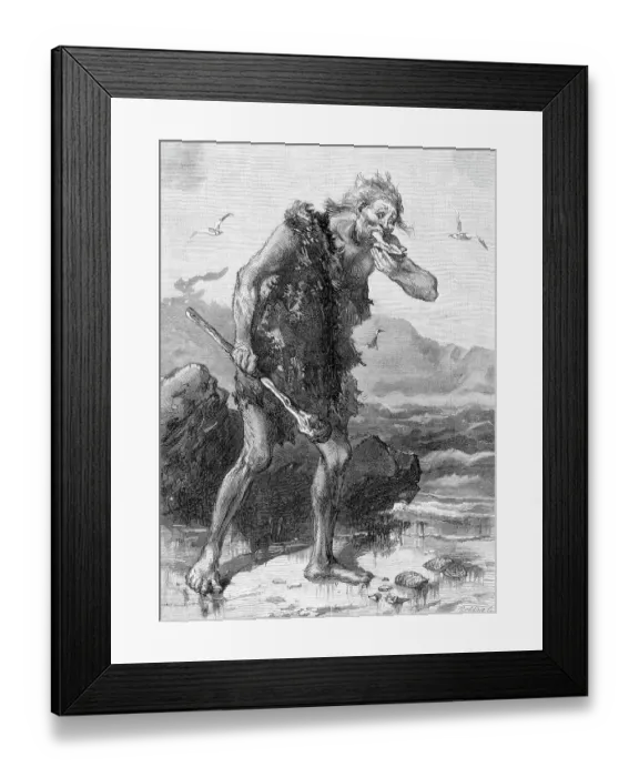 Framed Print : Woodcut of the Very First Oyster Eaten Framed Print : Woodcut of the Very First Oyster Eaten