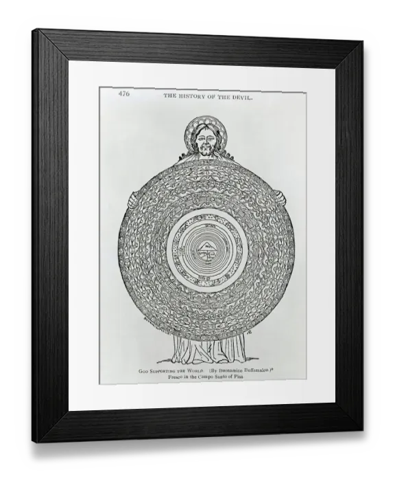 Framed Print : God Figure Holding Disc-Shaped World Framed Print : God Figure Holding Disc-Shaped World