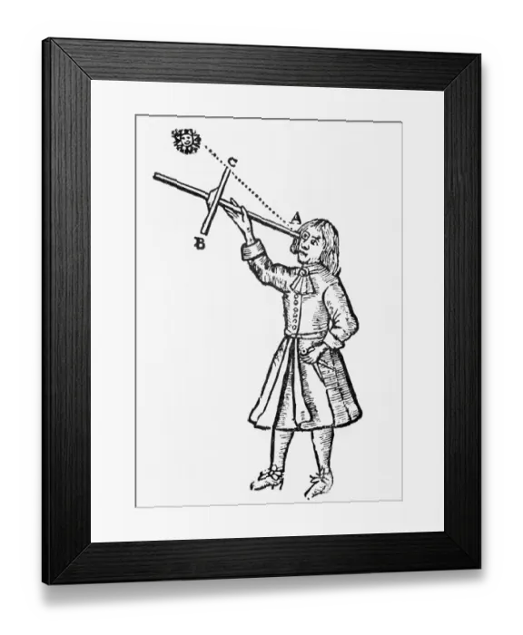 Framed Print : Astronomer Using Cross-Staff; Woodcut Framed Print : Astronomer Using Cross-Staff; Woodcut