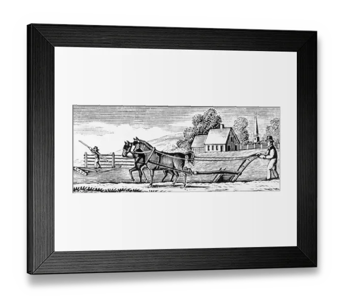 Framed Print : Woodcut Of Farmer Plowing Framed Print : Woodcut Of Farmer Plowing