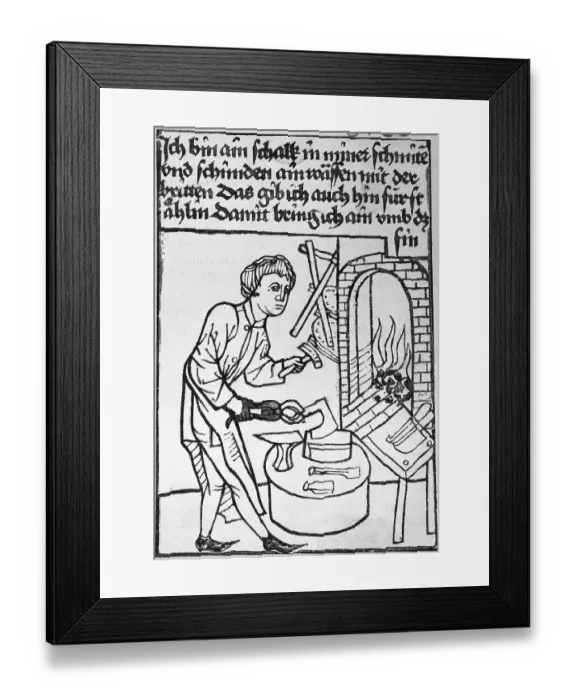Framed Print : Woodcut; Weapon-Smith At Work Framed Print : Woodcut; Weapon-Smith At Work