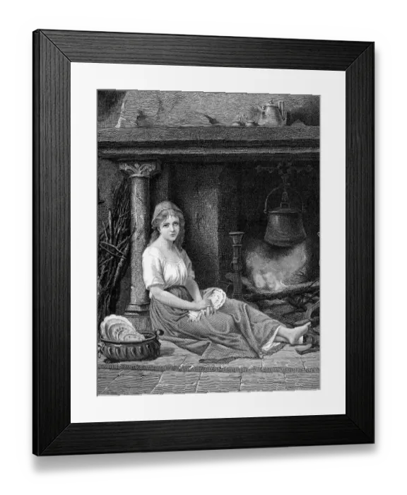 Framed Print : Illustration of Cinderella sitting in the corner