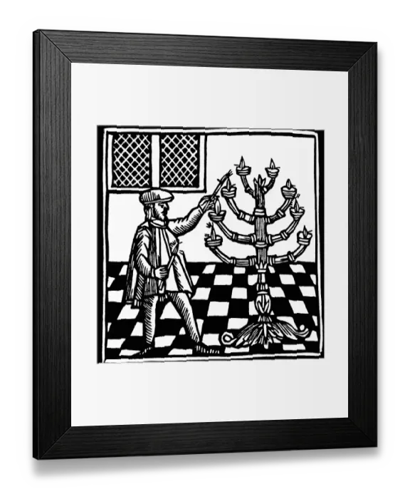 Framed Print : 18th-Century Woodcut of Menorah Lighting Framed Print : 18th-Century Woodcut of Menorah Lighting