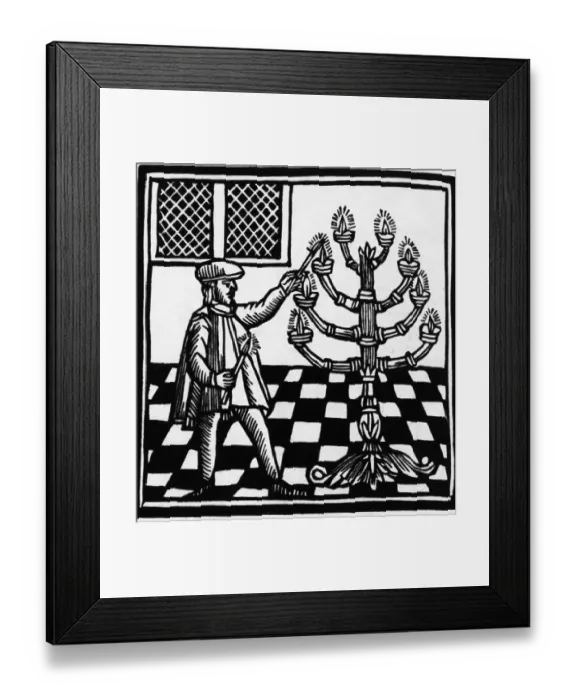 Framed Print : 18th-Century Woodcut of Menorah Lighting Framed Print : 18th-Century Woodcut of Menorah Lighting