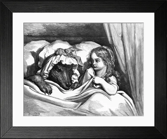 Framed Print : The Disguised Wolf in Bed by Gustave Dore from Little Red Riding Hood