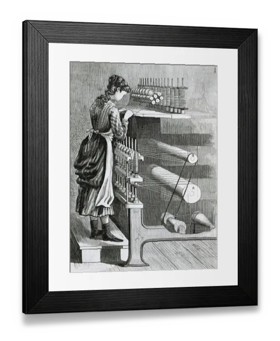 Framed Print : Woman Seated At Old Spinning Frame;Loom Framed Print : Woman Seated At Old Spinning Frame;Loom