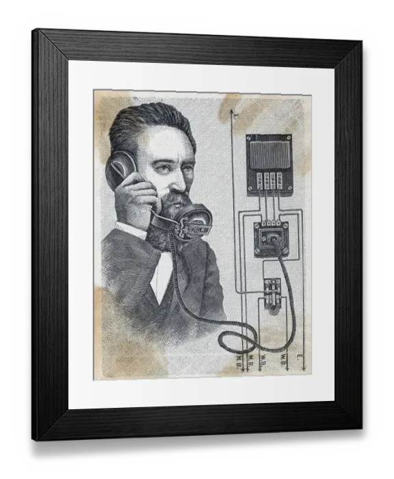 Framed Print : Man Using Early Telephone Framed Print : Man Using Early Telephone