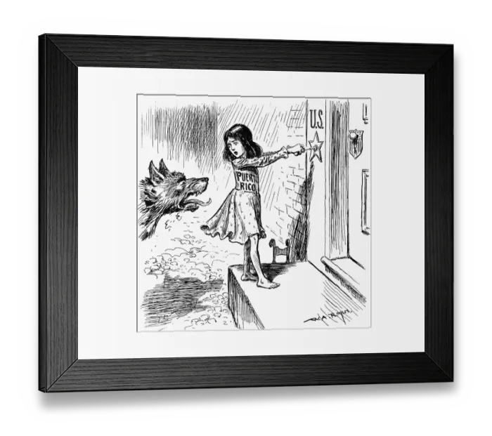 Framed Print : Dog Barks at Puerto Rico in Cartoon Framed Print : Dog Barks at Puerto Rico in Cartoon