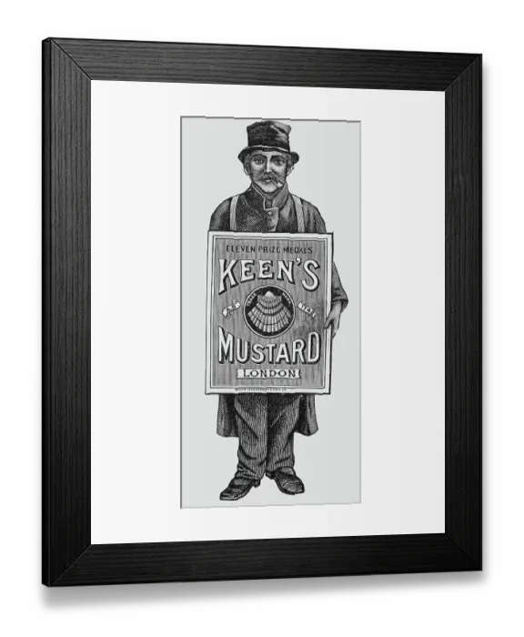Framed Print : Man Wearing Large Sign Advertising Mustard Product Framed Print : Man Wearing Large Sign Advertising Mustard Product