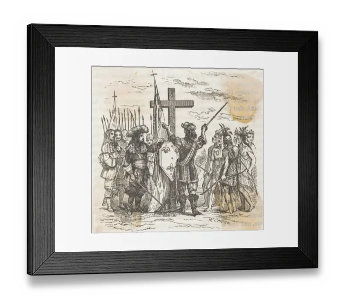 Framed Print : Depiction of Jacques Cartier Conquering New France Framed Print : Depiction of Jacques Cartier Conquering New France