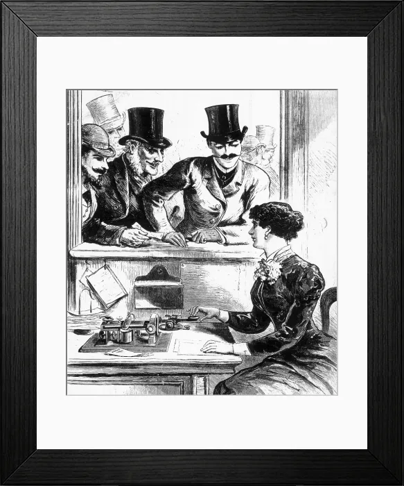 Framed Print : Men Admiring Woman Telegraph Operator Framed Print : Men Admiring Woman Telegraph Operator
