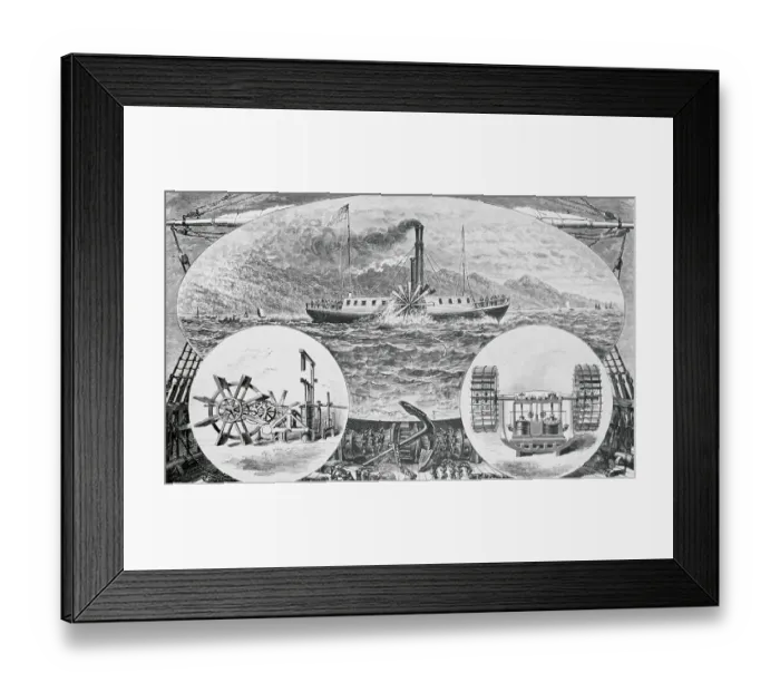 Framed Print : Depiction of Ship at Voyage Onset with Superimposed Machinery Examples Framed Print : Depiction of Ship at Voyage Onset with Superimposed Machinery Examples